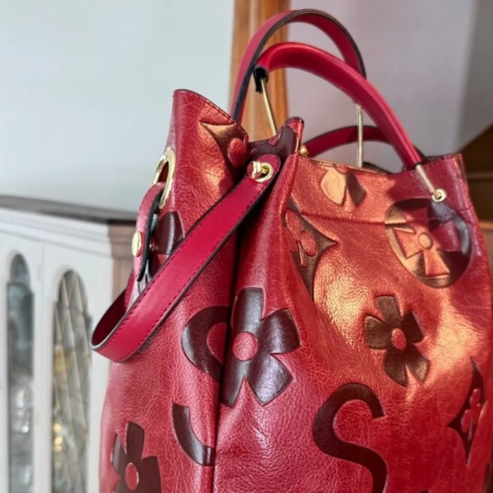 NEW Designer Luxury Red Leather Purse Embossed Nanogram Crossbody Viral Tiktok